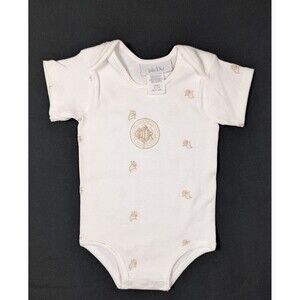 NWOT Vintage Baby Dior White Short Sleeve Bodysuit | Gold Embroidered logo 0-3